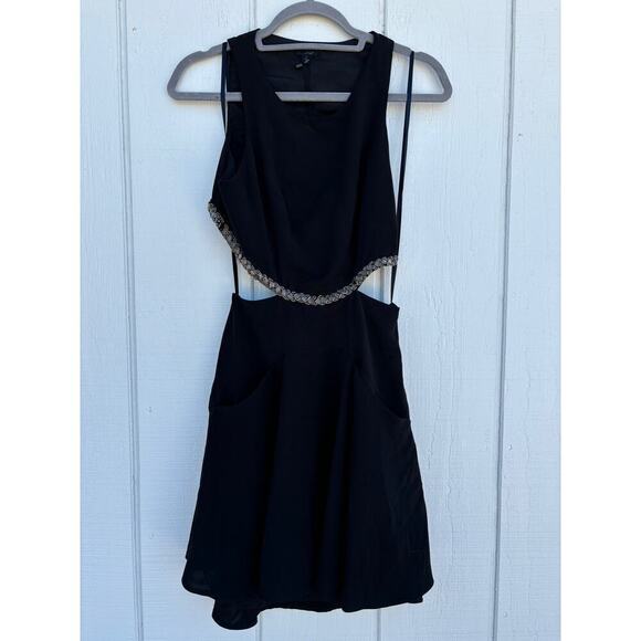 NWT NBD Revolve‎ Black Dress, Cut Out Sides & Back, Beaded Braid Accent, Size S - Picture 1 of 10